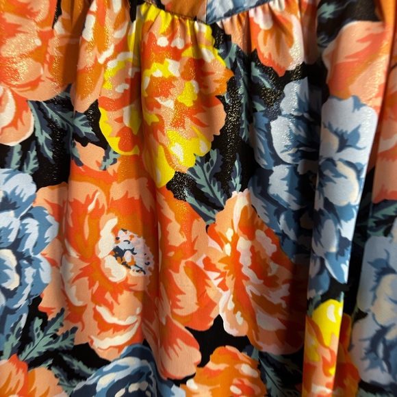 LC Lauren Conrad Vibrant Floral Blouse - Orange, Blue, Yellow - Picture 3 of 6